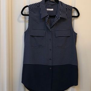 Navy and white stripe silk blouse